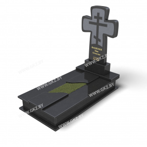 Памятник в форме православного креста из черного гранита с комбинированной плитой, модель ОК-25